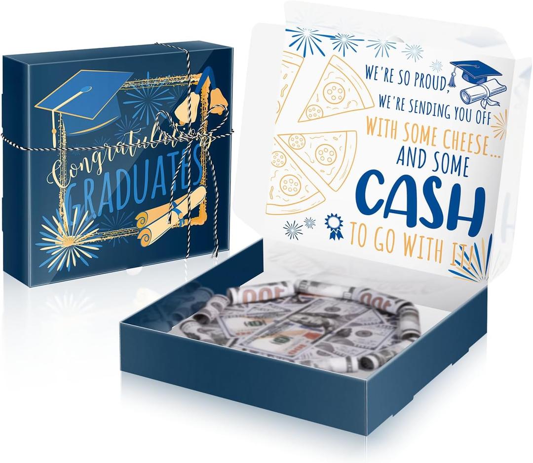 6 x XiaosRen Graduation Pizza Money Box for Cash Gift Money Holder Funny Pizza Gift Boxes for Surprise Holder Graduation Season Grad Party Supplies (Cash Not Include)(Blue)