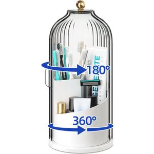 Dustproof Toothbrush Holders with Cover for Bathrooms, Rotating Covered Tooth Brush Holder for Bathroom Counter, Dust Proof Plastic Makeup Brush Holder Organizer with Sliding Lid for Vanity,Grey White