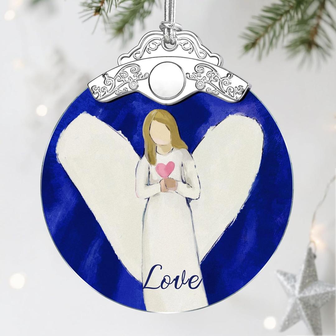 Stained Glass Ornament, Love Angel Christmas Ornaments, Christmas Decorations for Tree, Holiday Ornament, Holiday Party Gifts, Gift Ideas & Xmas Gift - Love Angel