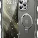 [Cute Wave Frame+Mag Stand] Designed for iPhone 16 Pro Max Case, [Fit for MagSafe] Translucent Silicone Protective Magnetic Ring Phone Case Cover for iPhone 16 Promax 6.9 inch Men Women, Grey