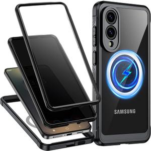 Magnetic for Samsung Galaxy S25 Edge Case, Built-in 9H & Privacy Tempered Glass Screen Protector, [Military Grade Protection] Full Body Shockproof Anti Spy Phone Case for S25 Edge, Black
