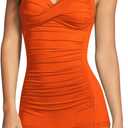 Sovoyontee Women's One Piece Tummy Control Swimwear Boyleg Ruched Swimsuit (3X-Large, Bright Neon Orange)