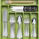 Lifewit Silverware Drawer Organizer Tray, Plastic Cutlery Storage for Kitchen Drawer, Flatware and Utensil Holder Divider for Spoons Forks Knives Tableware, 7 Compartment, Green (12.3 x 14.2 inch (7 Slots))
