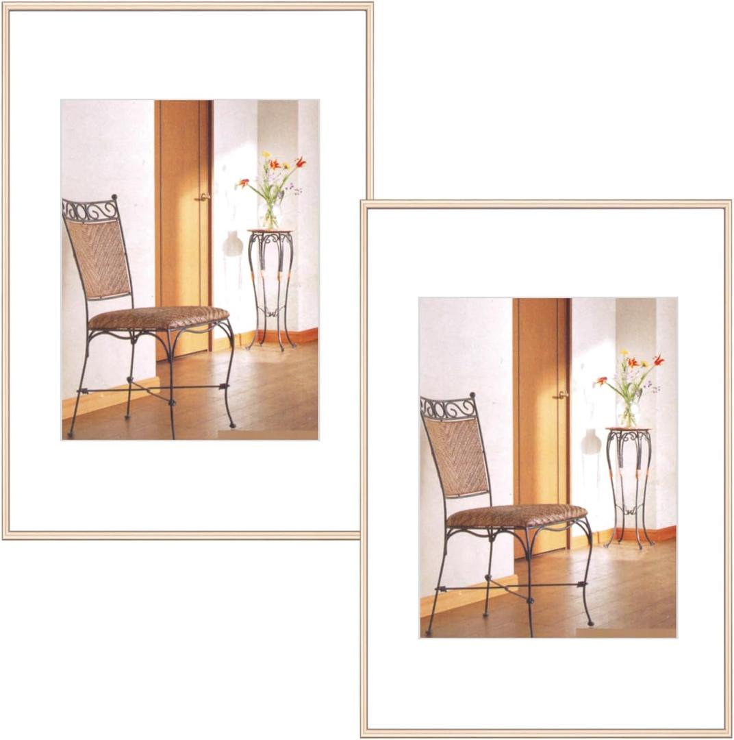 8x12 Picture Frame Set of 2, Brass Brushed Thin Metal Aluminum Photo Frame with HD Glass, Fit 6x8 with Mat or 8 x 12 without Mat, for Table and Wall, 2 Pack