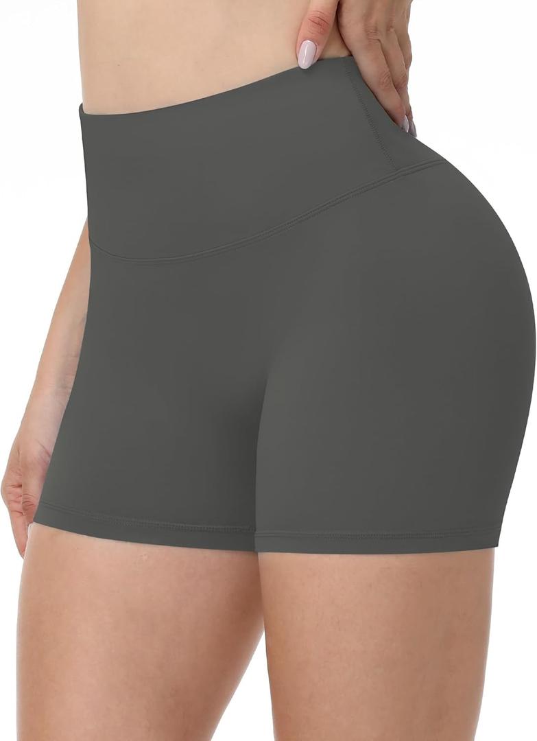 Runhit No Front Seam Biker Shorts for Women - 3''/5''/8'' High Waisted Workout Gym Yoga Spandex Shorts Tummy Control (Medium, Dark Gray)