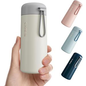 8 oz Water Bottles Made of 304 Stainless Steel, Small Water Bottles Double Wall Vacuum Insulation for Hot&Cold Drinks, Water Bottle Purse with Carry Handle - 100% Leakproof(Beige) (8.5 Ounces)