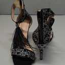 Women's Tassels Rhinestone Heeled Sandals Wedding Dress White Sandals Stiletto Heel Pearl (11, Black)