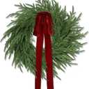 Artificial Norfolk Pine & Cedar Christmas Wreath with Velvet Bow – Real Touch Faux Greenery Holiday Front Door Decoration for Indoor Outdoor Use