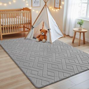 Macgace Ultra Soft Grey Area Rug for Bedroom, 3x5 Modern Geometric Shag Rugs with Nonslip Backing for Living Room, Washable Fuzzy Carpet for Cozy Kids Room Nursery