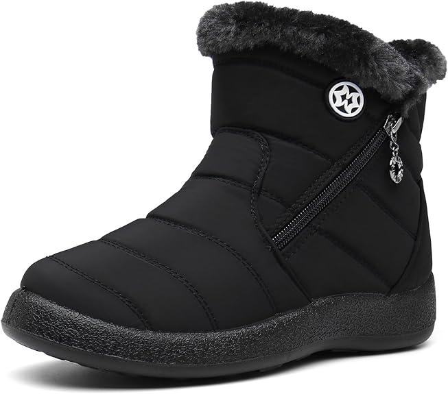 Hsyooes Womens Warm Fur Lined Winter Snow Boots Waterproof Ankle Boots Outdoor Booties Comfortable Shoes for Women,6 M US=Manufacturer 37,Black 2 Size  44