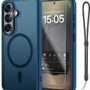 Janmitta Magnetic for Samsung Galaxy S26 Ultra/S25 Ultra Case,with Screen Protector+Wrist Strap,Compatible with MagSafe,Shockproof Slim Translucent Matte Phone Cover,Deep Blue