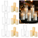 24 Pcs White Pillar Candles with Glass Candle Holder Hurricane Glass Candle Holders Clear Cylinder Vases for Centerpieces Wedding Office Party Home Table Decor