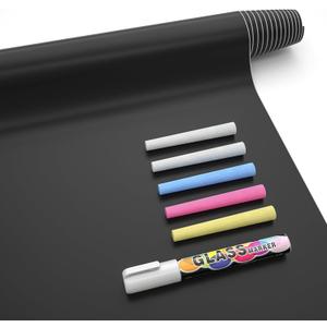 Nicpro Chalkboard Contact Paper Roll, 17.7" X 78.7" (6.5 Feet) Self Adhesive Blackboard Wallpaper, Chalk Paper Classroom Decor Sticker with 1 Marker & 5 Chalk for Home Office School Teacher Suppliers