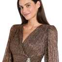 R&M Richards Women's Long Sleeve Pleated Wrap Maxi Dress - Evening & Party Gown W/Ruched Waist & Ruffle Size 6