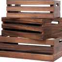 Large Size Wood Crates For Storage,Decorative Vintage Brown Wooden Crates For Display,Handmade Solid Wood Boxes,Set Of 3 Rustic Black Wooden Crate. (vintage brown)