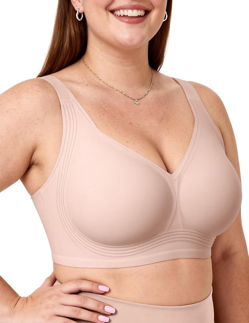 Vertvie Jelly Bras for Women Plus Size Minimizer Soft Wireless Push Up Bra Full Supportive Older Lift Back Coverage Bralette (Black, M)