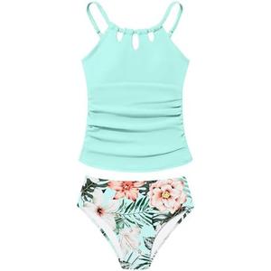 BAVADER Girls Swimsuit Tropical Floral Girls Bathing Suits Teen Swimsuits for Girl 16-18 Teen Bathing Suits for Girl 16-18 Removable Pad Size 18 Two Piece Swimsuits Cute Swimwear Tankini Mint Green