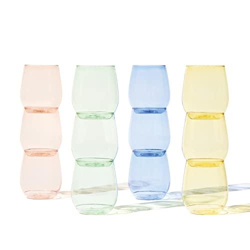 TOSSWARE POP 14oz Vino - Color Series SET OF Only 11 Premium Quality, Recyclable, Unbreakable & Crystal Clear Plastic Wine Glasses