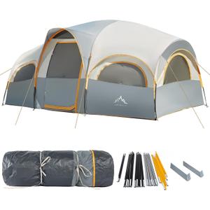 8 Person Tent for Camping, Waterproof Windproof Family Tent with Rainfly, Divided Curtain Design for Privacy Space, Portable with Carry Bag (Gray)
