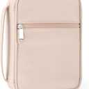 Small Bible Cover Case for Women and Men, 9x6 PU Leather Bible Sleeve, Compact Travel Bible Carrier Bag with Front Pen Holders, Zipper Closure, Inner Pockets - Beige