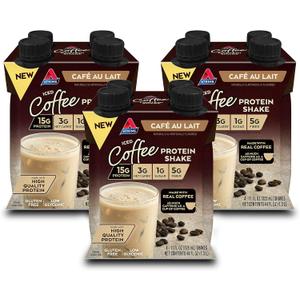 Atkins Caf au Lait Iced Coffee Flavored High Protein Shake, Low Sugar and Low Carb, Keto Friendly, Ready to Drink Protein Drink, Gluten Free, 12 Count BB Date: 8/12/26