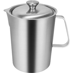 Stainless Steel Measuring Cup with Lid 2L 70 OZ, Large Mouth Graduated Beakers Metal Pitcher with Marking and Handle (2000ml)