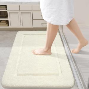 LOCHAS Bathroom Rugs, 24" x 36" Bath Rug, Non Slip Washable Bath Mat Soft Thick Absorbent Quick Dry Microfiber Bathroom Mat, Shaggy Plush Luxury Bath Carpet for Shower, Cream White