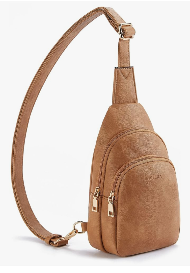 Telena Leather Waist Pack for Women, Sling Bag with Headphone Jack, Crossbody Fanny Packs Chest Bag