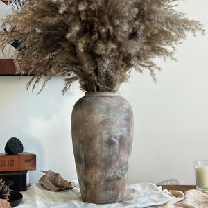 12 Inch Ceramic Rustic Farmhouse Vase, Handmade Pottery Flower Vases for Home Decor, Brown Ceramic Vase for Living Room, Table Centerpieces & Shelf Decor, Wedding Gifts