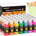 AnyMark Metallic Acrylic Paint, 48 Colors with 12 Brushes, 2 fl oz/60ml Bottles, Glitter Acrylic Paint Set for Kids Adults Canvas, Rock, Wood