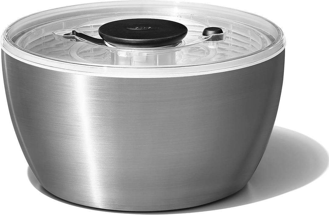 OXO STEEL SALAD SPINNER PUSH SPINNER RUBBER BASE