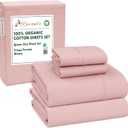 RUVANTI 100% Organic Cotton Sheets Queen Size, Percale Weave, GOTS Certified, 4-Piece Set, Deep Pocket 15", Crisp & Breathable, Soft Durable Bedding, Sbanas Algodn Orgnico Peach Skin