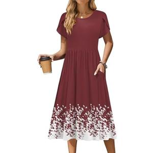 Zeagoo Women Summer Short Sleeve Midi Dress with Pockets Casual Aline Flowy Tshirt Dress Floral Vocation Beach Sundress XL