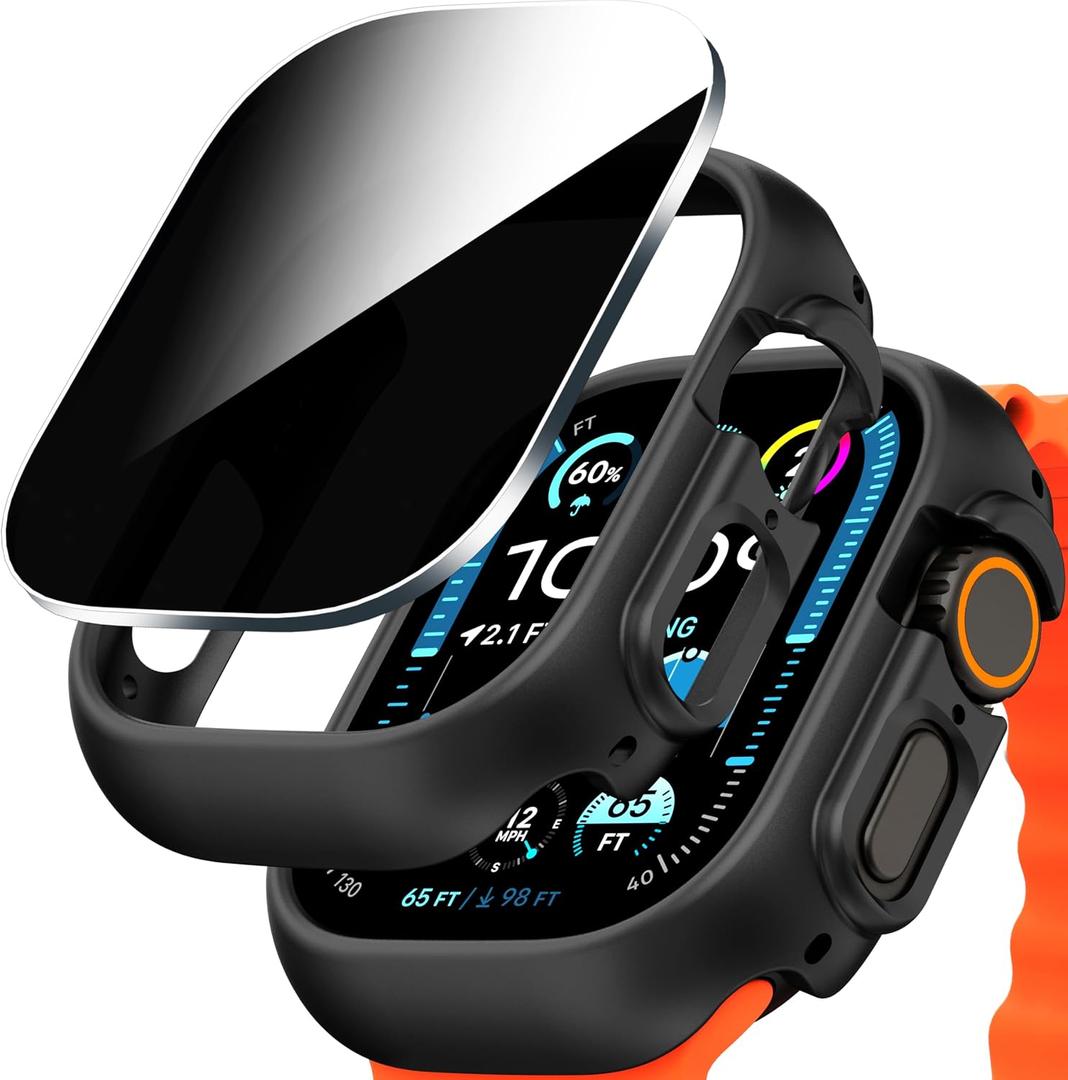 Black for Apple Watch Ultra/Ultra 2 49mm Privacy Case,Hard PC Case + Privacy Tempered Glass Screen Protector Cover for iWatch Ultra 2/Ultra 49mm Touch Sensitive,Scratch Resistant,Accurate Fit