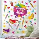 Happy Holi Window Stickers,Holi Windows Clings Hindu,Indian Festival of Colors Wall Stickers,India Holiday Wall Decals Colorful,Hindu Festival Wallpaper for Living Room Bedroom Party Porch