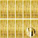 10 Pack Gold Foil Curtain Backdrop 3.2ft x 9.8ft Metallic Tinsel Foil Fringe Curtains Streamer Photo Booth Backdrop for Birthday Party Engagement Bachelorette Party Decorations (Gold)