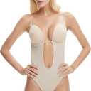 Shymay Women Backless Shapewear Bodysuit Plunge Backless Body Shaper Bra Seamless Thong Low Back Shapewear for Backless Dress 38D