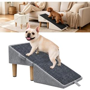 Split Ottoman Dog Ramp for Couch & Bed, 2-in-1 Foldable Wooden Pet Stairs & Steps, Anti-Slip Dog Steps for Small Dogs, Puppies & Senior Dogs, Space-Saving Pet Ramp Ottoman,Grey
