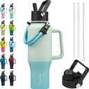 BJPKPK Insulated Water Bottles with Straw Lid, 35oz Metal Water Bottle with 2 lids & Paracord Strap, Double Wall Stainless Steel Tumbler with Handle, Reusable Cups, Mugs, Thermo, Mint