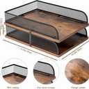 Set of 2 Vintage Wood & Metal Letter TrayDesk Organizers Paper TrayOffice File Organizer(Black)