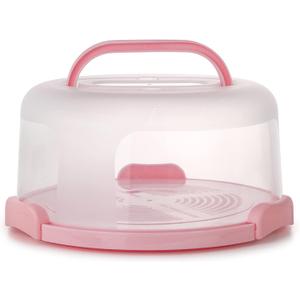 Zoofen Plastic Cake Carrier with Handle 10in Cake Holder Cake Stand with Lid Pink Cake Container for 10in Cake Round Cake Carrier for Transport