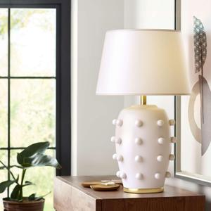 Modern Ceramic Linden Table Lamp - 26" White Ball Farmhouse Design, Classic Table Lamp Pottery Tapered Drum Shade for Living Room, Bedroom, Office, and Home White