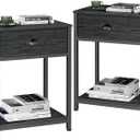 Furologee Nightstands Set of 2, Industrial End Table with Fabric Drawer&Storage Shelf, Small Bedside Table Organizer for Small Space for Living Room, Tall 23.6" Night Stand for Bedroom, Black Oak