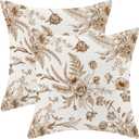 CXMEIFLY Spring Floral Leaves Pillow Covers 20 x 20 Inch Set of 2 for Chinoiserie Flowers Decor Throw Pillows Brown and White Seasonal Plant Outdoor Decorative Cushion Cases for Couch Bed Decorations