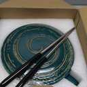 Ramen Bowl Set with Chopsticks, Unique Instant Ramen Noodle Bowls with Lid, 29 OZ Large Ceramic Soup Bowls with Handle, Japanese Ramen Cooker, Microwave safe (Green)