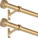 2 Pack Heavy Duty 1 Inch Diameter Single Curtain Rods 72-144” Adjustable Window Curtain Rod with with Cylindrical Cap Finials, Wall Mount and Ceiling Mount, Warm Gold