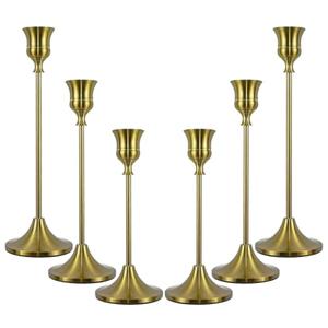 Candlestick Holders, Taper Candle Holders Set of 6, Vintage Candle Holder Decor for Table Centerpiece, Fireplace Mantel, Weddings & Housewarming (Brass Gold, 6 pcs)