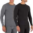 Fruit of the Loom Men's 2-Pack Recycled Waffle Thermal Underwear Crew Top, Black/ Greystone Heather, X-Large
