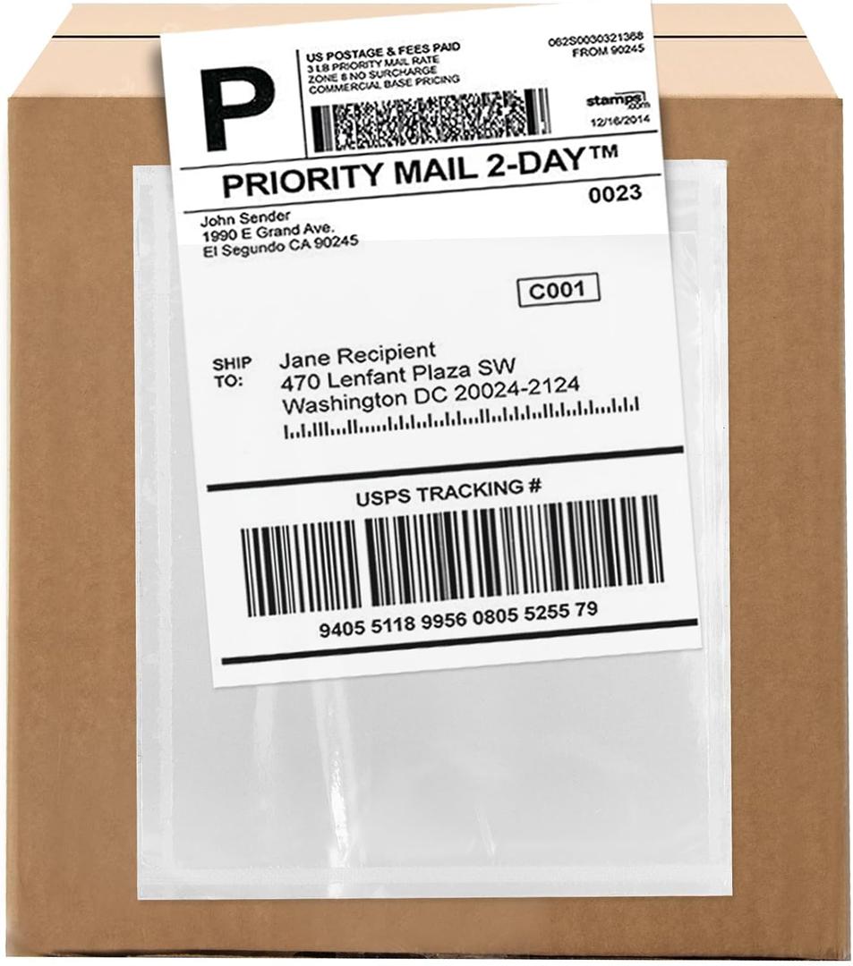 100 Count 4.5" x 6" Shipping Label Envelopes, Clear Packing List Pouches with Self-Adhesive Back, Top Loading for Shipping Labels Sleeves, for Packing Slips, Labels Invoices & Paperwork. GPI