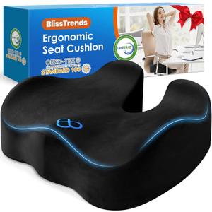 BlissTrends Seat Cushion,Thick Memory Foam Cushions for Office Chair, Car Seat, Airplane, Relieving Pressure Tailbone Sciatica Back Pain for Long Sitting Office Workers, Car Drivers 4.7in Thick Black (Large)